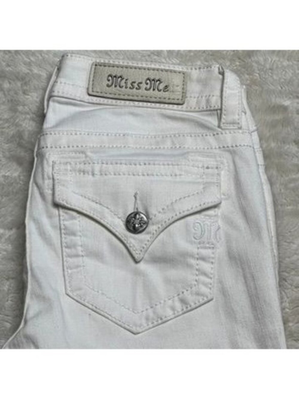 Miss Me Size 26 Mid Rise Skinny Jeans White Denim Flap Pocket Inseam 29.5